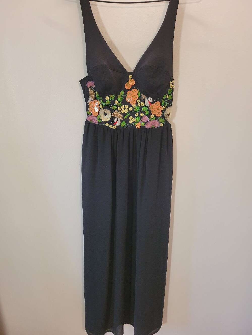 Clover Canyon Fit & Flare Black Embroidered Sequins Midi Dress - Xs